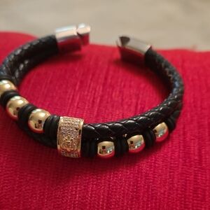 Black and Gold Bracelet with Silver Accents